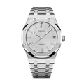 Royal Oak Mod (White) - detailed full frontal product photo with white dial and stainless steel octagonal bezel